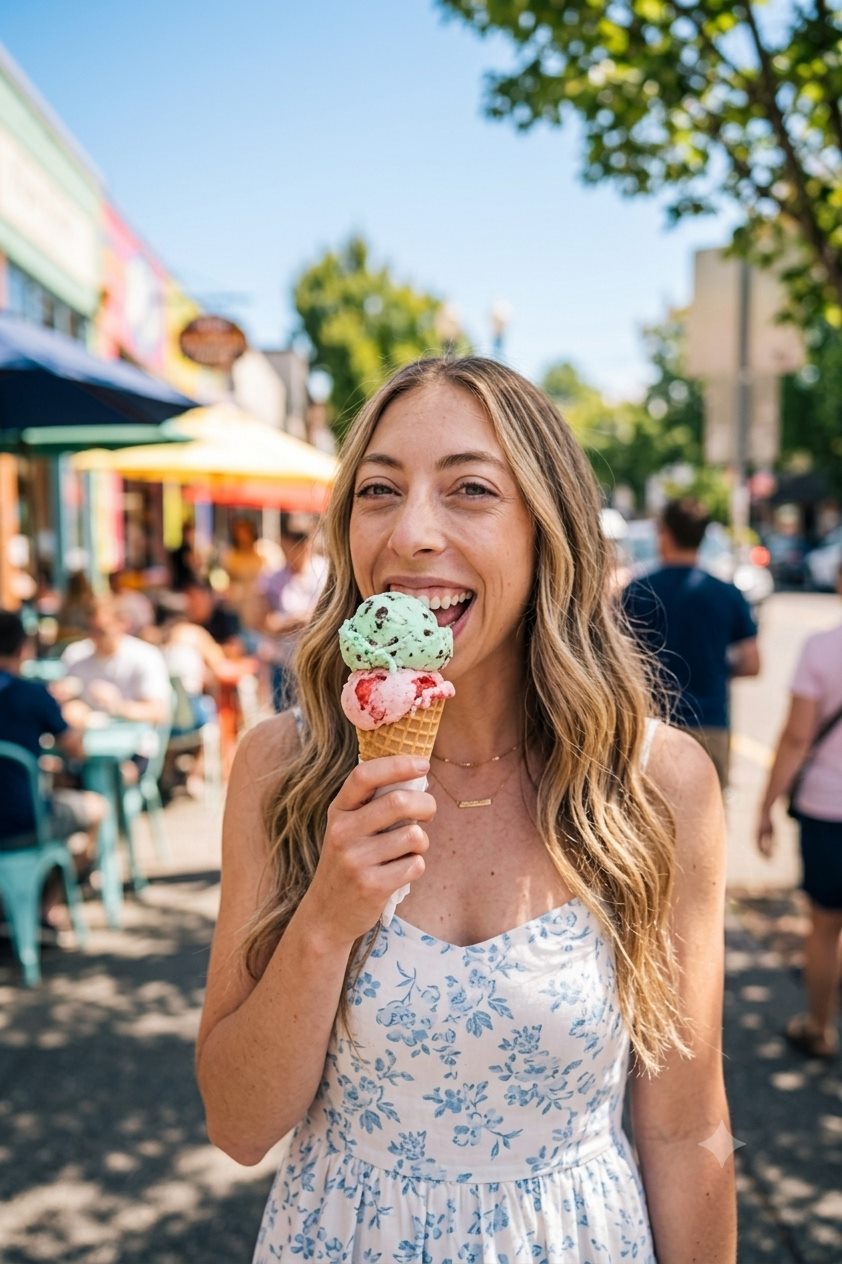 Avery enjoying a colorful ice-cream cone